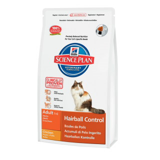 Hill's Science Plan для вывода шерсти у взрослых кошек, с курицей (Feline Mature Adult Hairball Control Chicken)